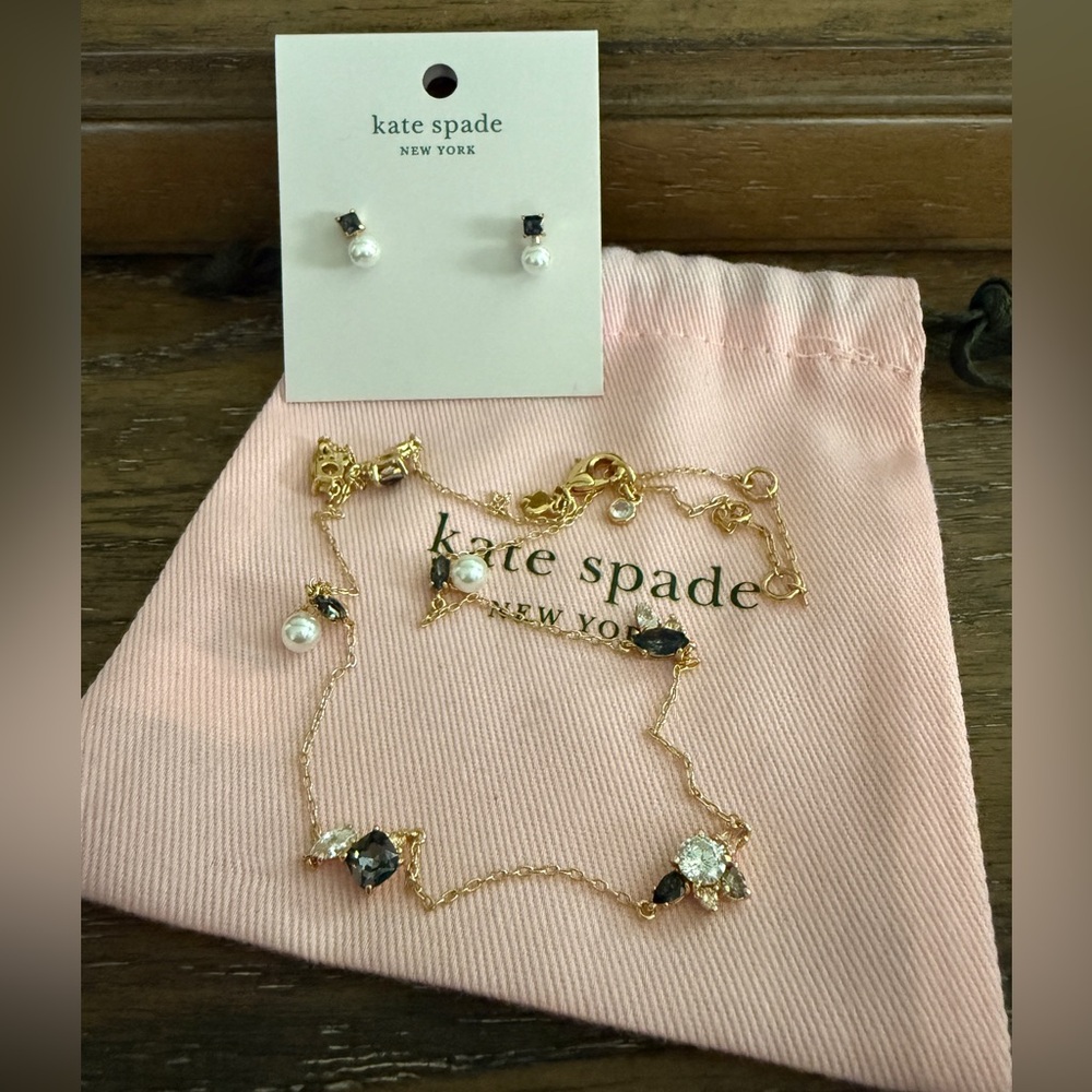 Kate Spade Black Rhinestone and Pearl Earrings and matching necklace